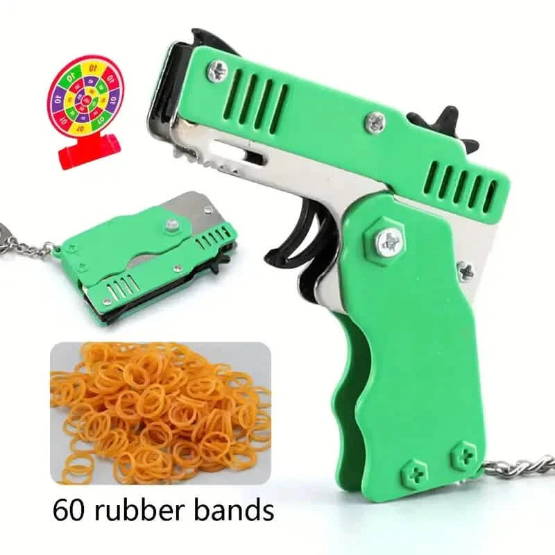 Zusammenklappbarer Metall-Gummiband-Werfer Spielzeug-Schlüsselanhänger