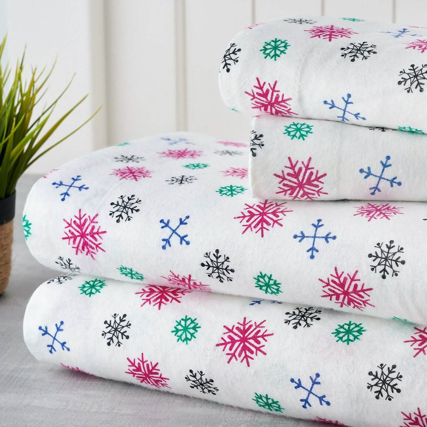 Bibb Home Bettlaken-Set aus 100 % Baumwoll-Flanell mit Aufdruck – Gemütliche, weiche Bettlaken mit tiefen Taschen
