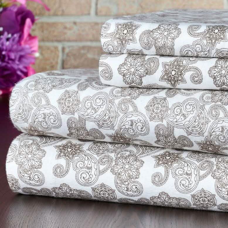 Bibb Home Bettlaken-Set aus 100 % Baumwoll-Flanell mit Aufdruck – Gemütliche, weiche Bettlaken mit tiefen Taschen