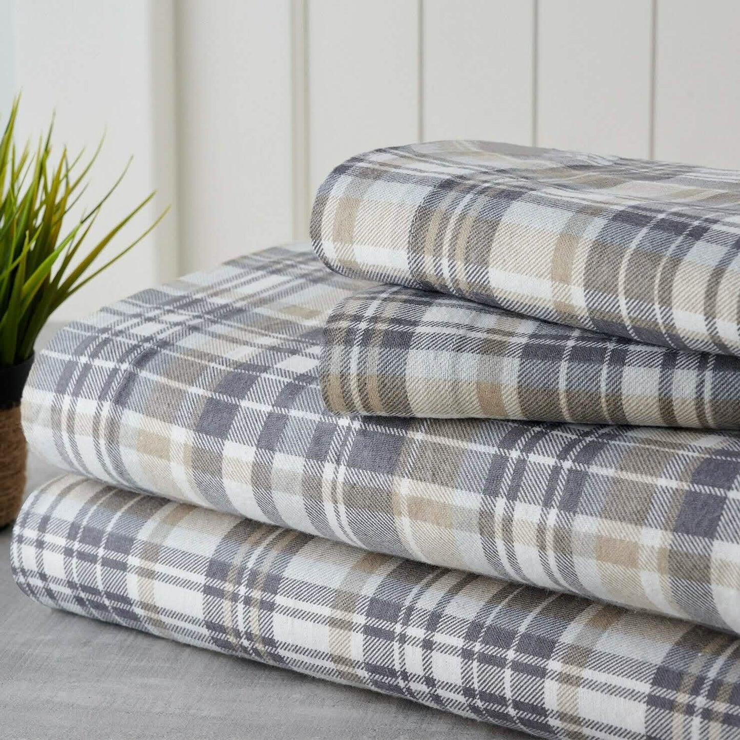 Bibb Home Bettlaken-Set aus 100 % Baumwoll-Flanell mit Aufdruck – Gemütliche, weiche Bettlaken mit tiefen Taschen