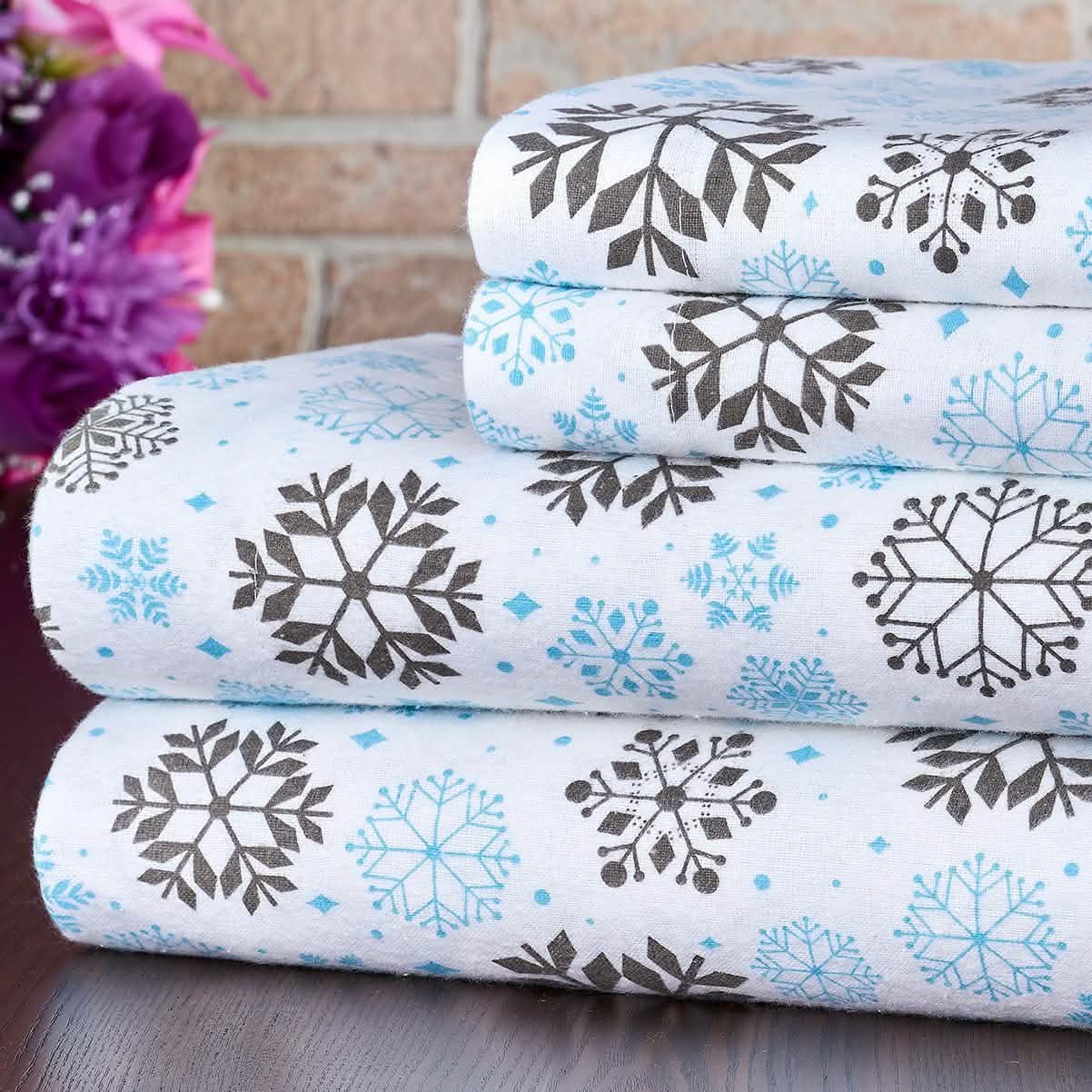 Bibb Home Bettlaken-Set aus 100 % Baumwoll-Flanell mit Aufdruck – Gemütliche, weiche Bettlaken mit tiefen Taschen