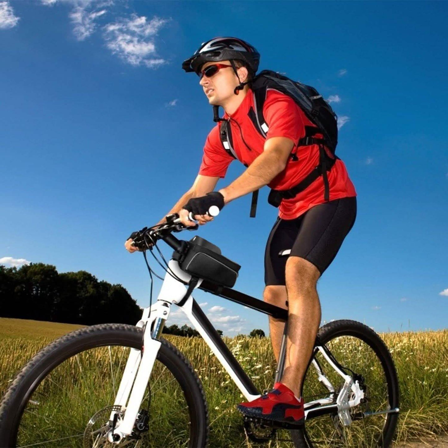 Fahrrad-Handy-Rahmentasche vorne mit Touchscreen-Sonnenblende