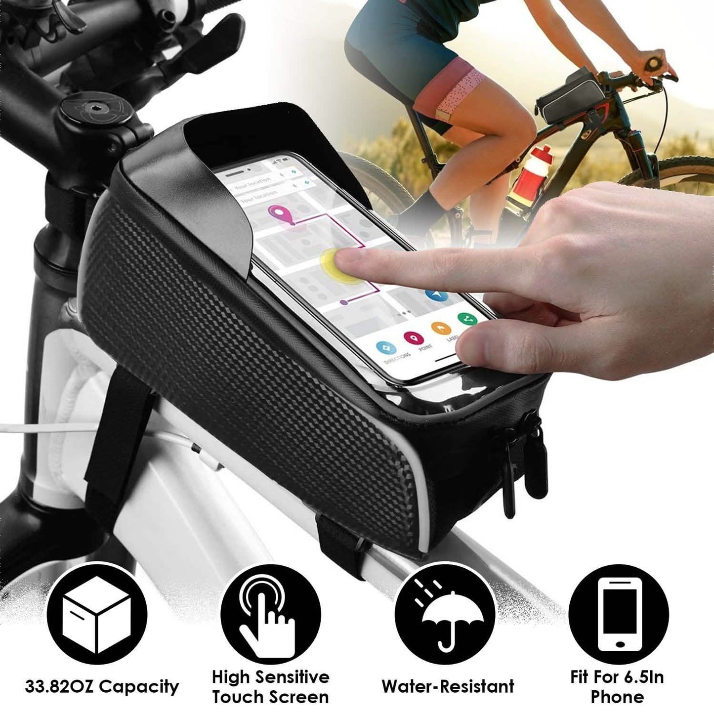 Fahrrad-Handy-Rahmentasche vorne mit Touchscreen-Sonnenblende