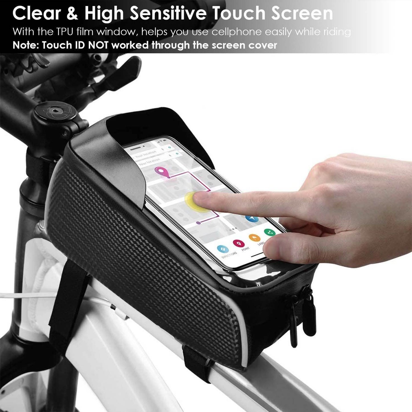 Fahrrad-Handy-Rahmentasche vorne mit Touchscreen-Sonnenblende