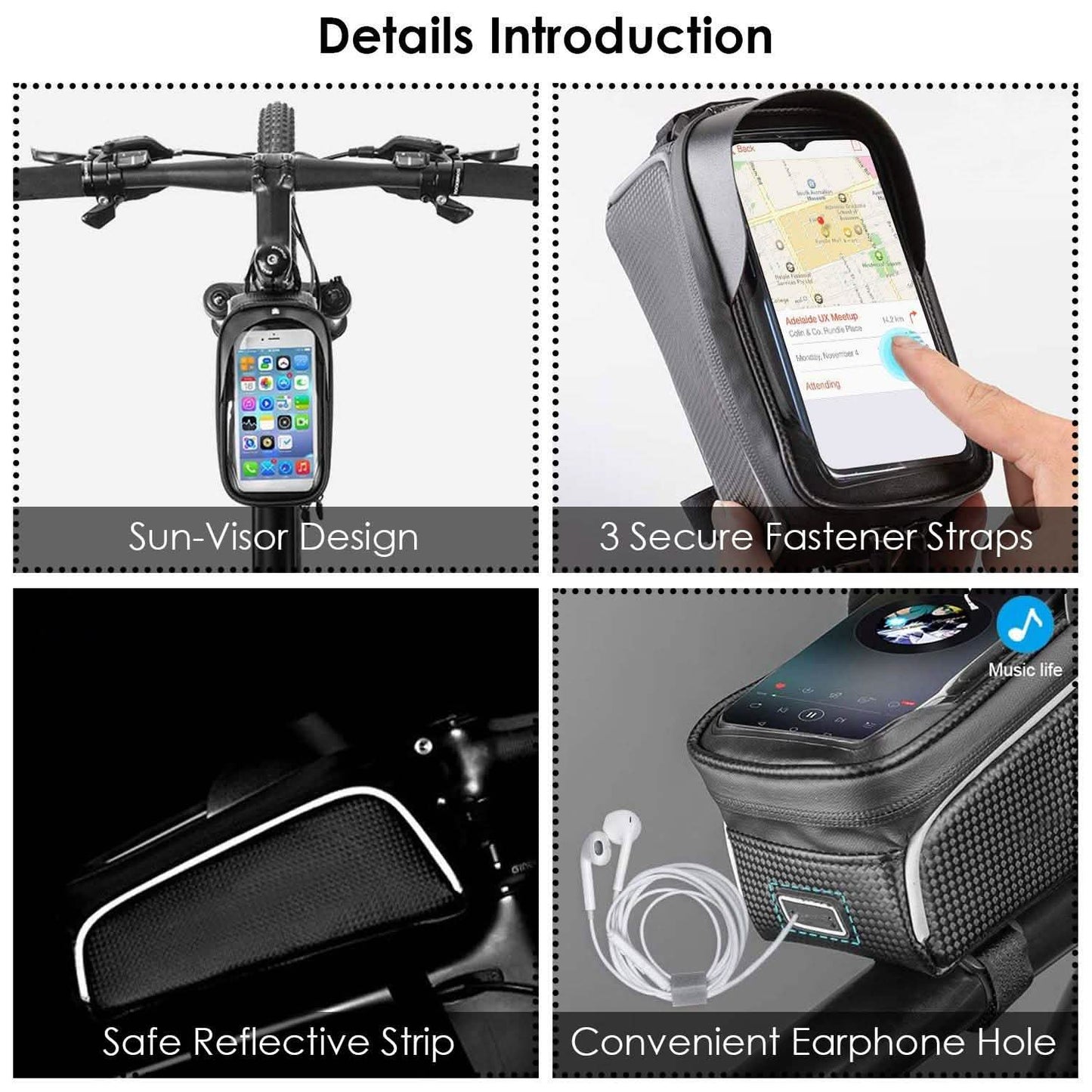 Fahrrad-Handy-Rahmentasche vorne mit Touchscreen-Sonnenblende