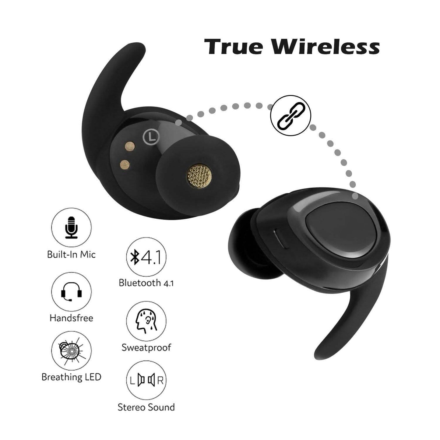 Schwarze kabellose Mini-Bluetooth-Twin-Ohrhörer mit Mikrofon, echtem Bass, Stereo-In-Ear-TWS-Kopfhörer