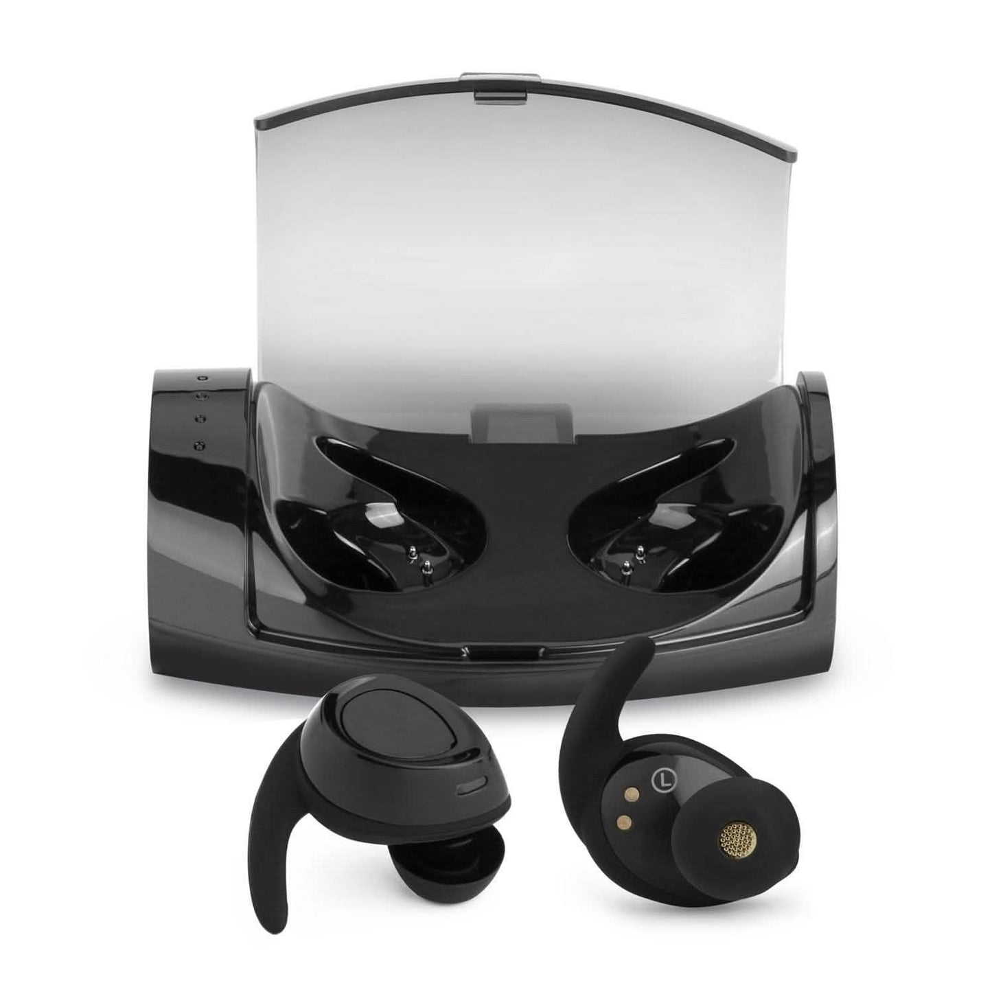 Schwarze kabellose Mini-Bluetooth-Twin-Ohrhörer mit Mikrofon, echtem Bass, Stereo-In-Ear-TWS-Kopfhörer