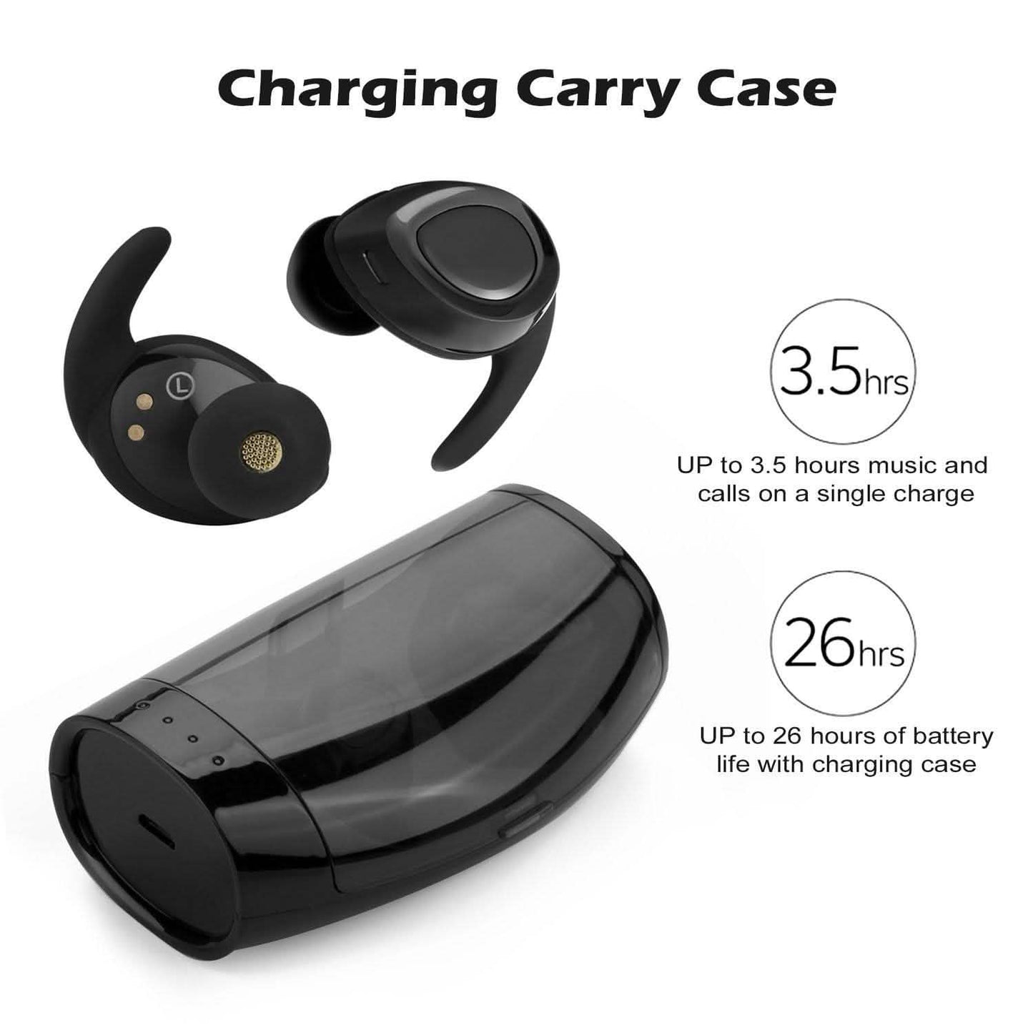 Schwarze kabellose Mini-Bluetooth-Twin-Ohrhörer mit Mikrofon, echtem Bass, Stereo-In-Ear-TWS-Kopfhörer