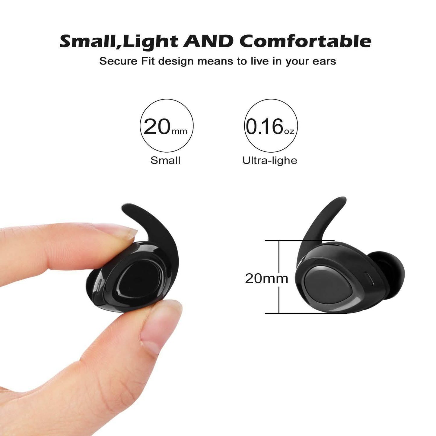 Schwarze kabellose Mini-Bluetooth-Twin-Ohrhörer mit Mikrofon, echtem Bass, Stereo-In-Ear-TWS-Kopfhörer