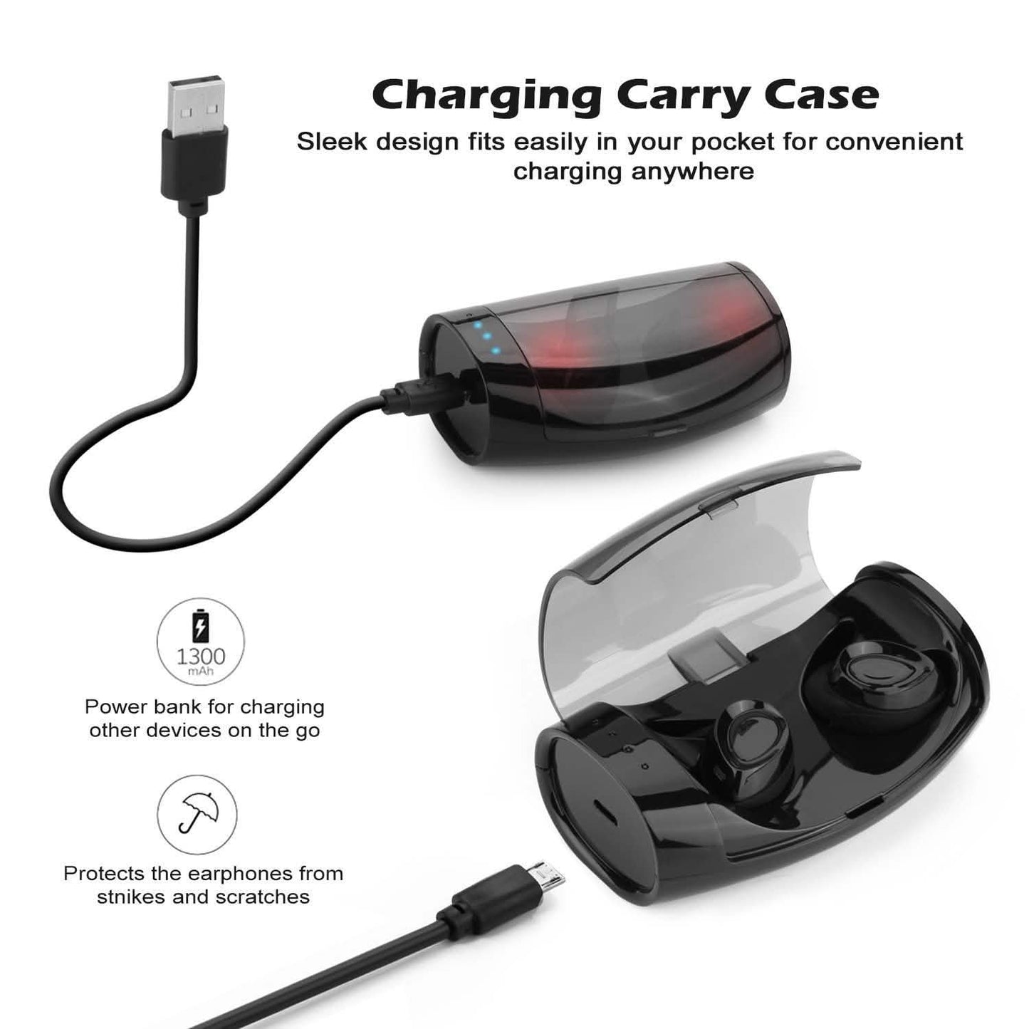 Schwarze kabellose Mini-Bluetooth-Twin-Ohrhörer mit Mikrofon, echtem Bass, Stereo-In-Ear-TWS-Kopfhörer