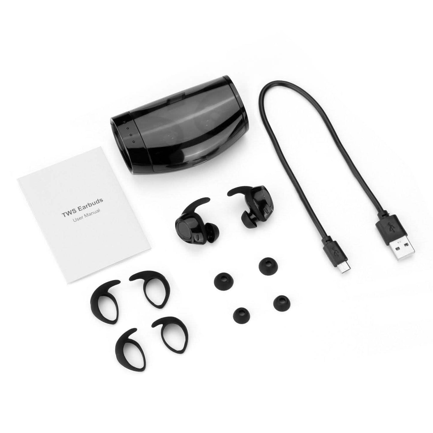 Schwarze kabellose Mini-Bluetooth-Twin-Ohrhörer mit Mikrofon, echtem Bass, Stereo-In-Ear-TWS-Kopfhörer