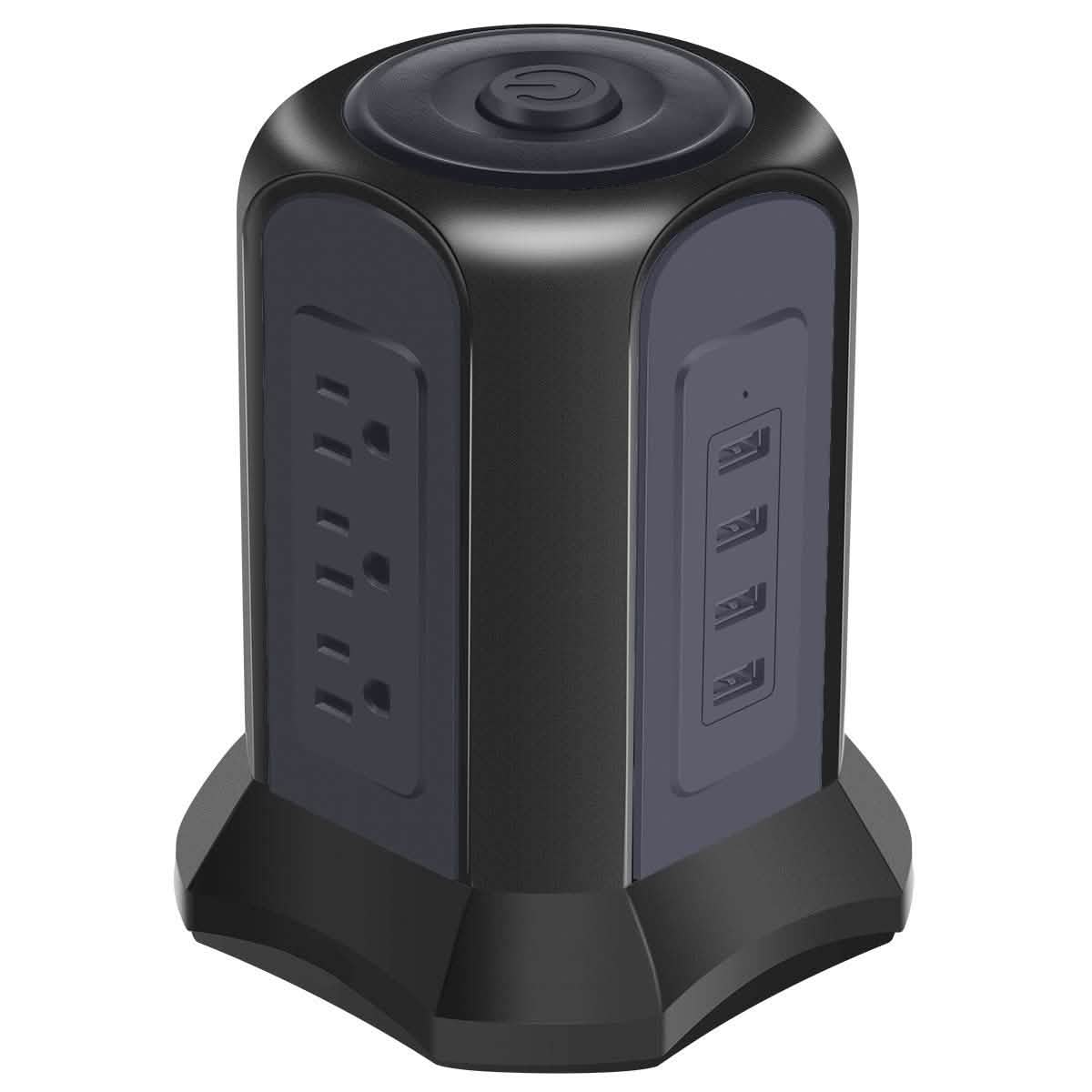 Steckdosenleisten-Turm mit 9 AC-Steckdosen und 4 USB-Ladeanschlüssen, schaltbar