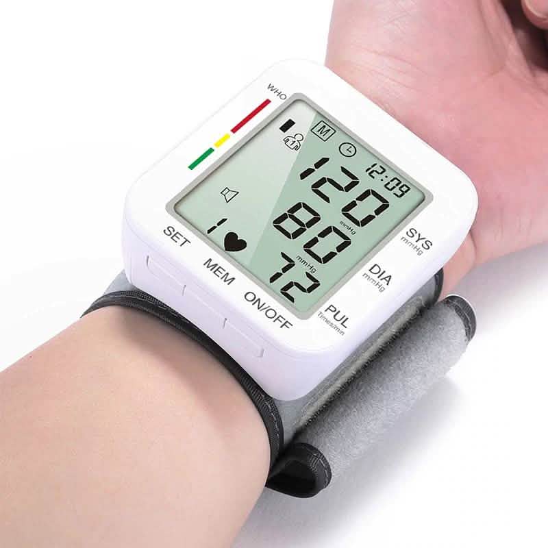 Blutdruckmessgerät mit großem LCD-Display und verstellbarer Handgelenkmanschette