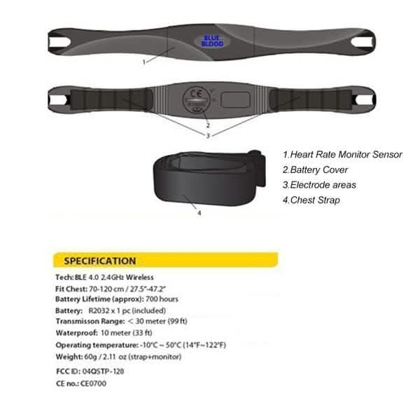 Bluetooth 4.0 Kabelloser Sport-Herzfrequenzgurt
