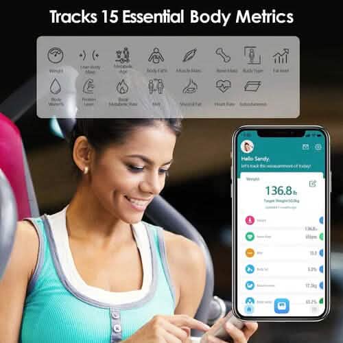 Bluetooth Digitale Personenwaage mit Herzfrequenzmessung Hochpräzise BMI Smart Waage