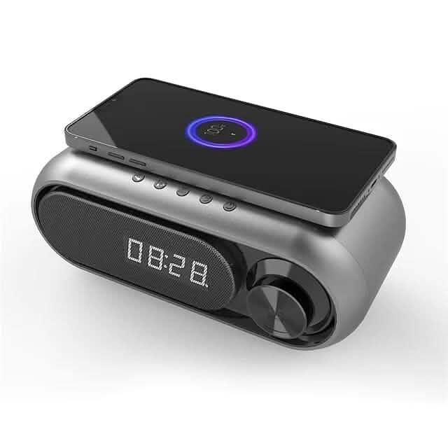 Bluetooth-Lautsprecher mit kabellosem Ladegerät und Wecker