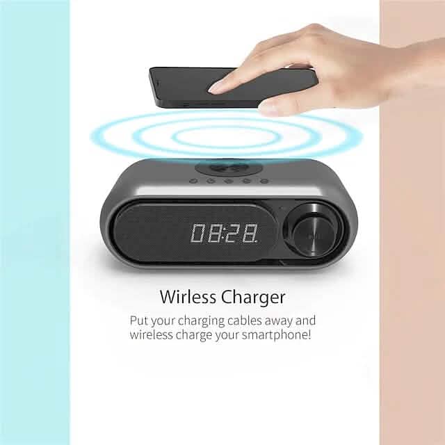 Bluetooth-Lautsprecher mit kabellosem Ladegerät und Wecker