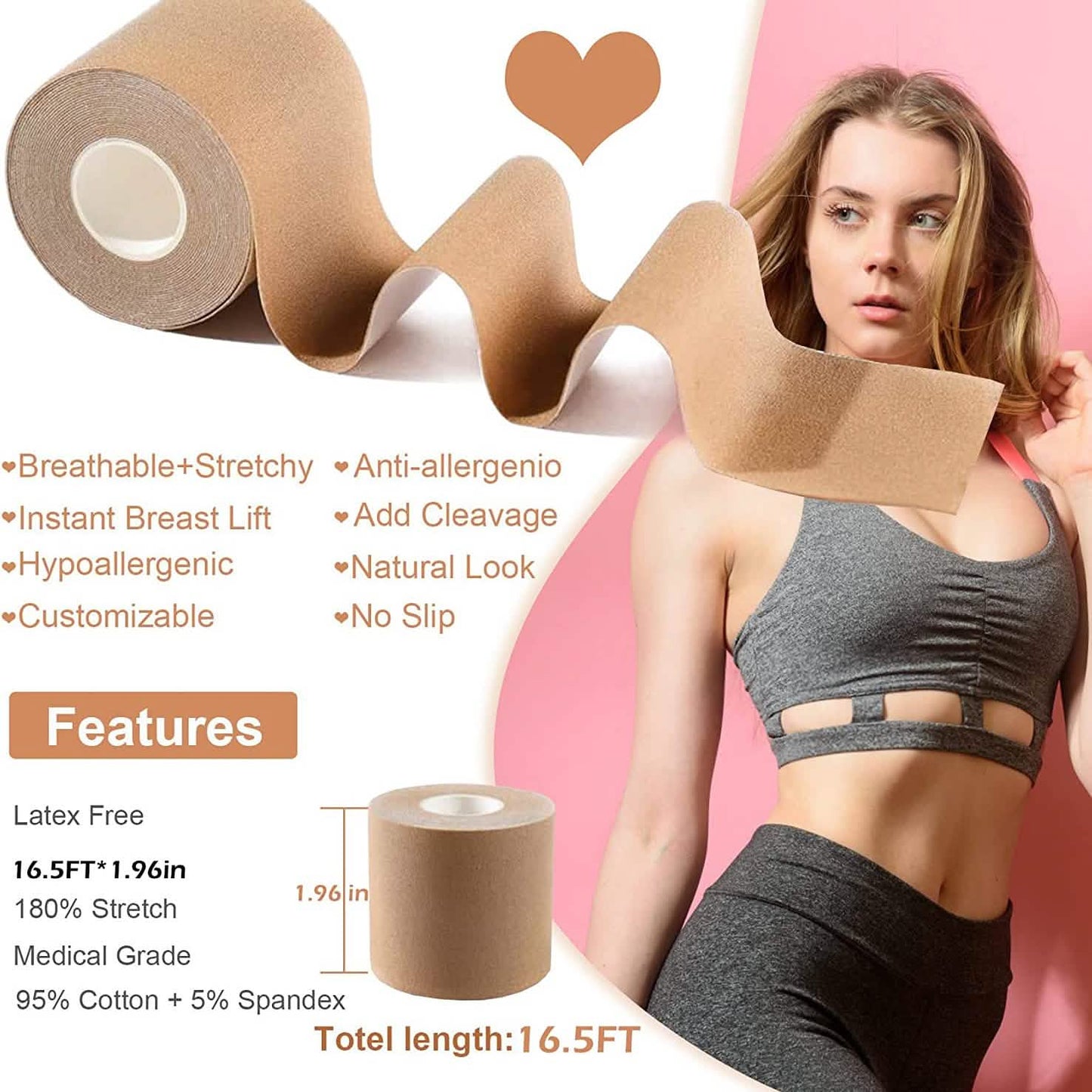 Brustlift-Tape für A-E Körbchen große Brüste, atmungsaktives Push-Up-Tape
