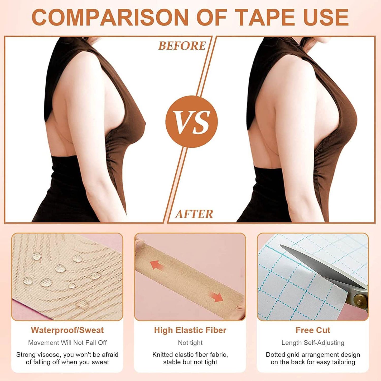 Brustlift-Tape für A-E Körbchen große Brüste, atmungsaktives Push-Up-Tape