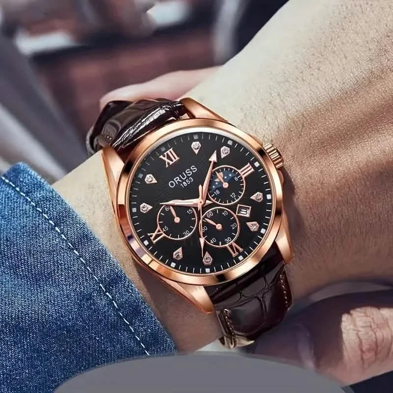 Braune Leder Fashion-Quarz-Armbanduhr