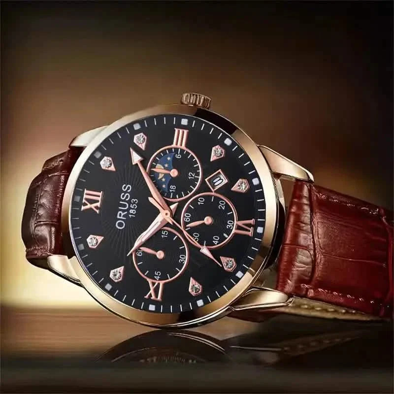 Braune Leder Fashion-Quarz-Armbanduhr