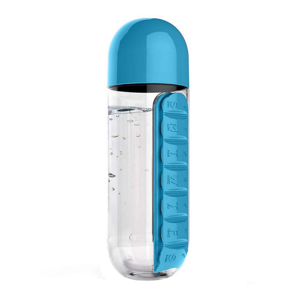 Wasserflasche mit integriertem Pillenorganizer, 600 ml