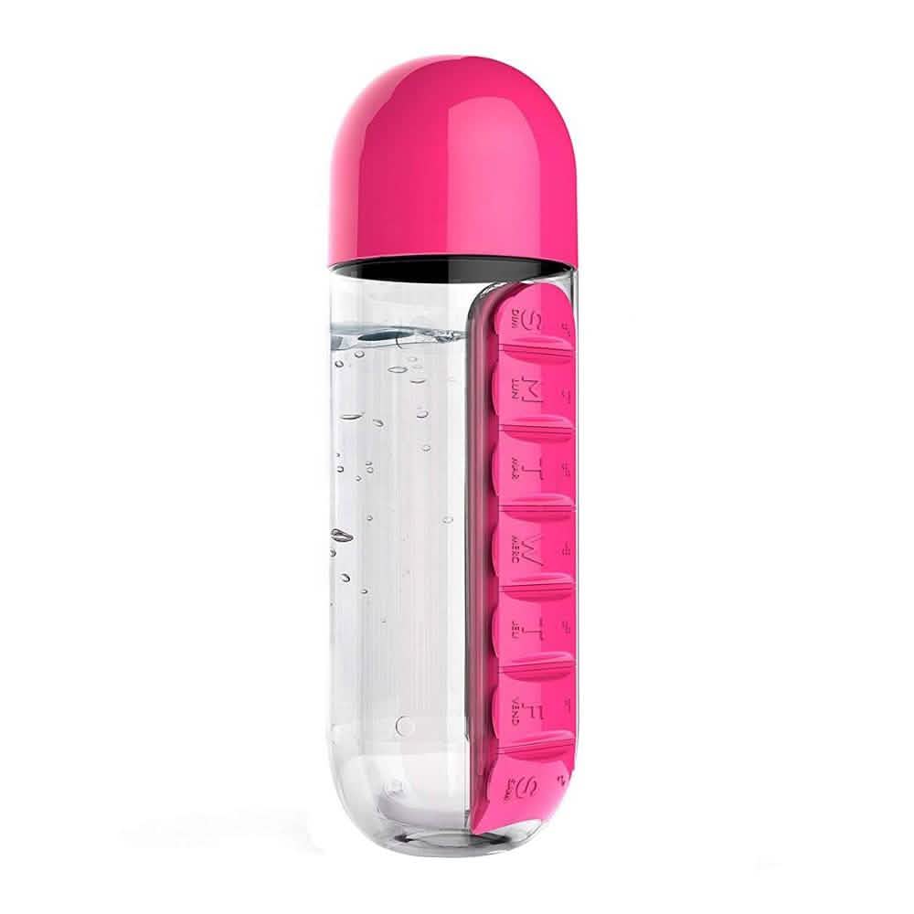 Wasserflasche mit integriertem Pillenorganizer, 600 ml