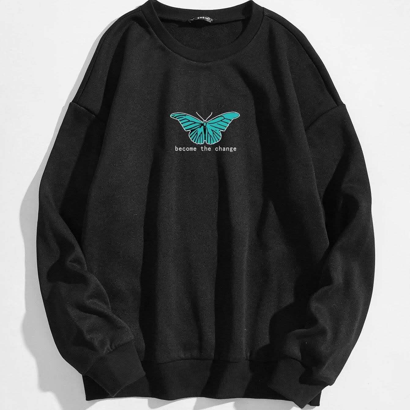 Thermo-Sweatshirt mit Schmetterlings- und Slogan-Grafik