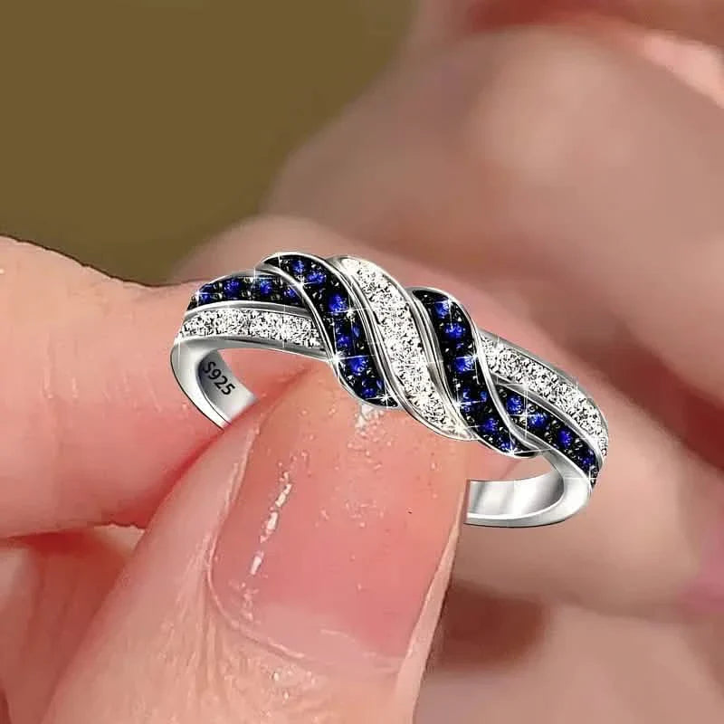 Funkelnder blauer Zirkonia-Infinity-Liebesring – 925er Sterlingsilber