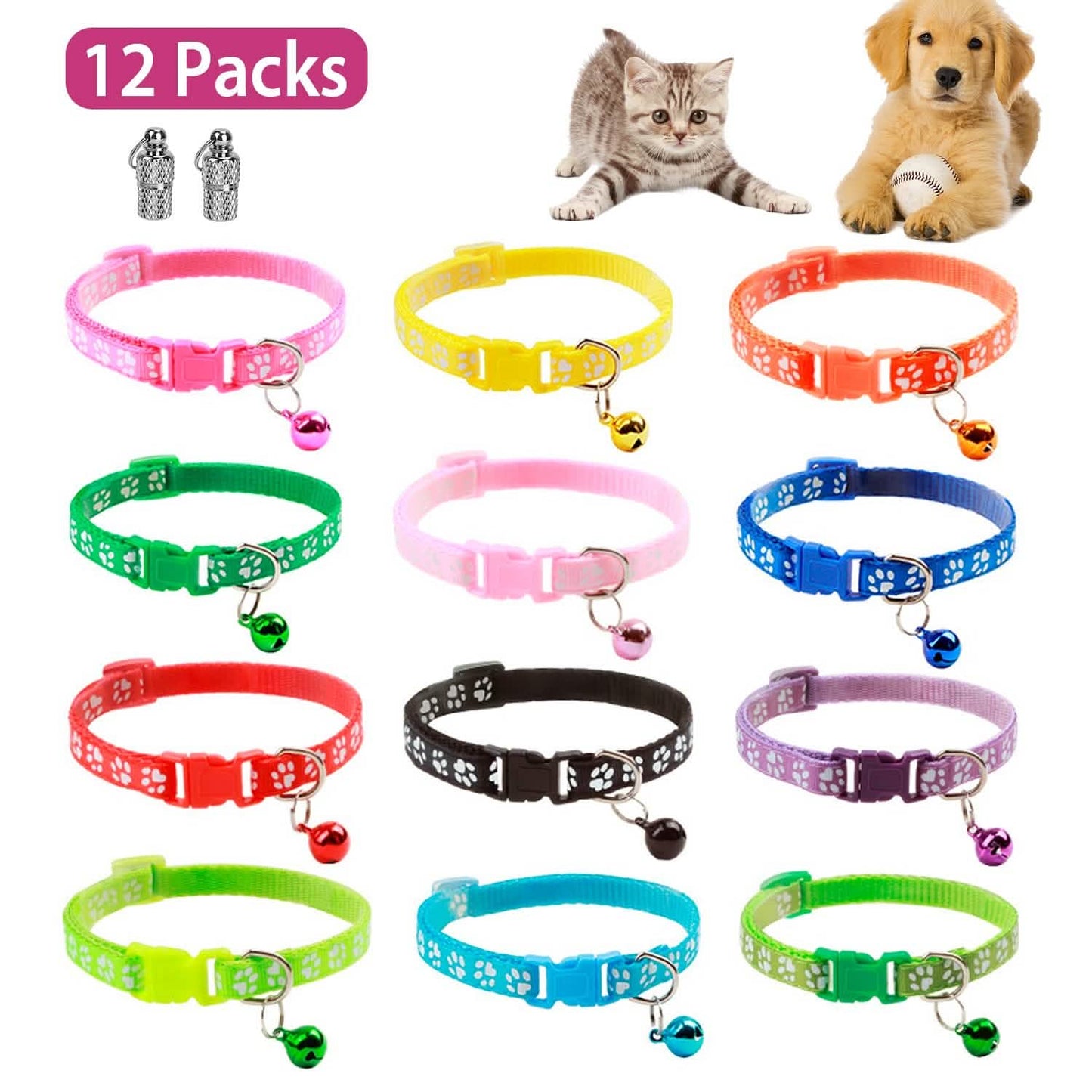 Ca2-Pack: Verstellbares Katzenhalsband für Kätzchen mit Glöckchen und Namensschild