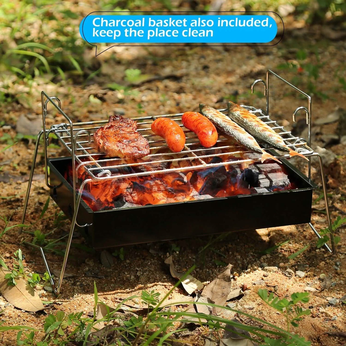 Camping-Grill Grillwerkzeug Zusammenklappbares & leichtes Stahlgitter Tragbar