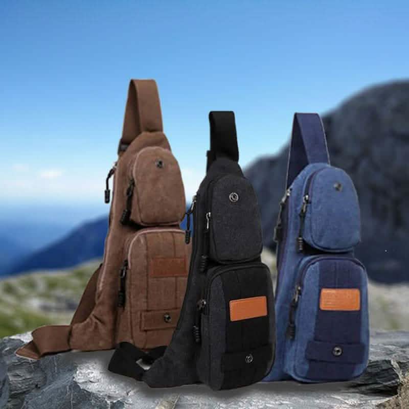 Schultertasche aus Segeltuch mit mehreren Fächern