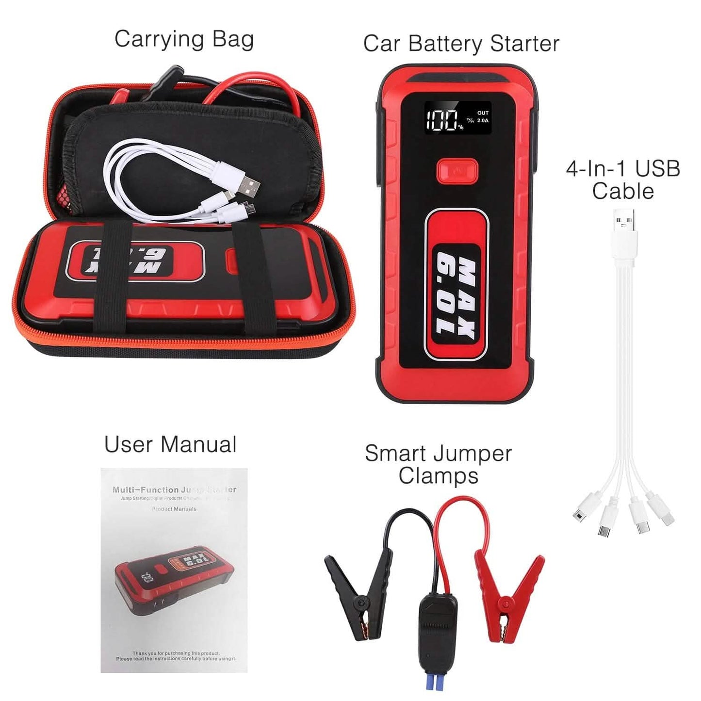 Starthilfegerät Starthilfe Booster 2500A Spitze 25800mAh Batterie Ladegerät Powerbank