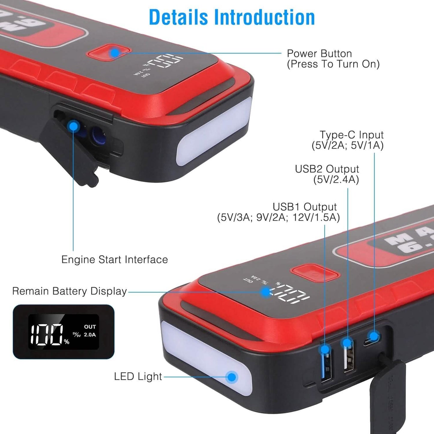 Starthilfegerät Starthilfe Booster 2500A Spitze 25800mAh Batterie Ladegerät Powerbank