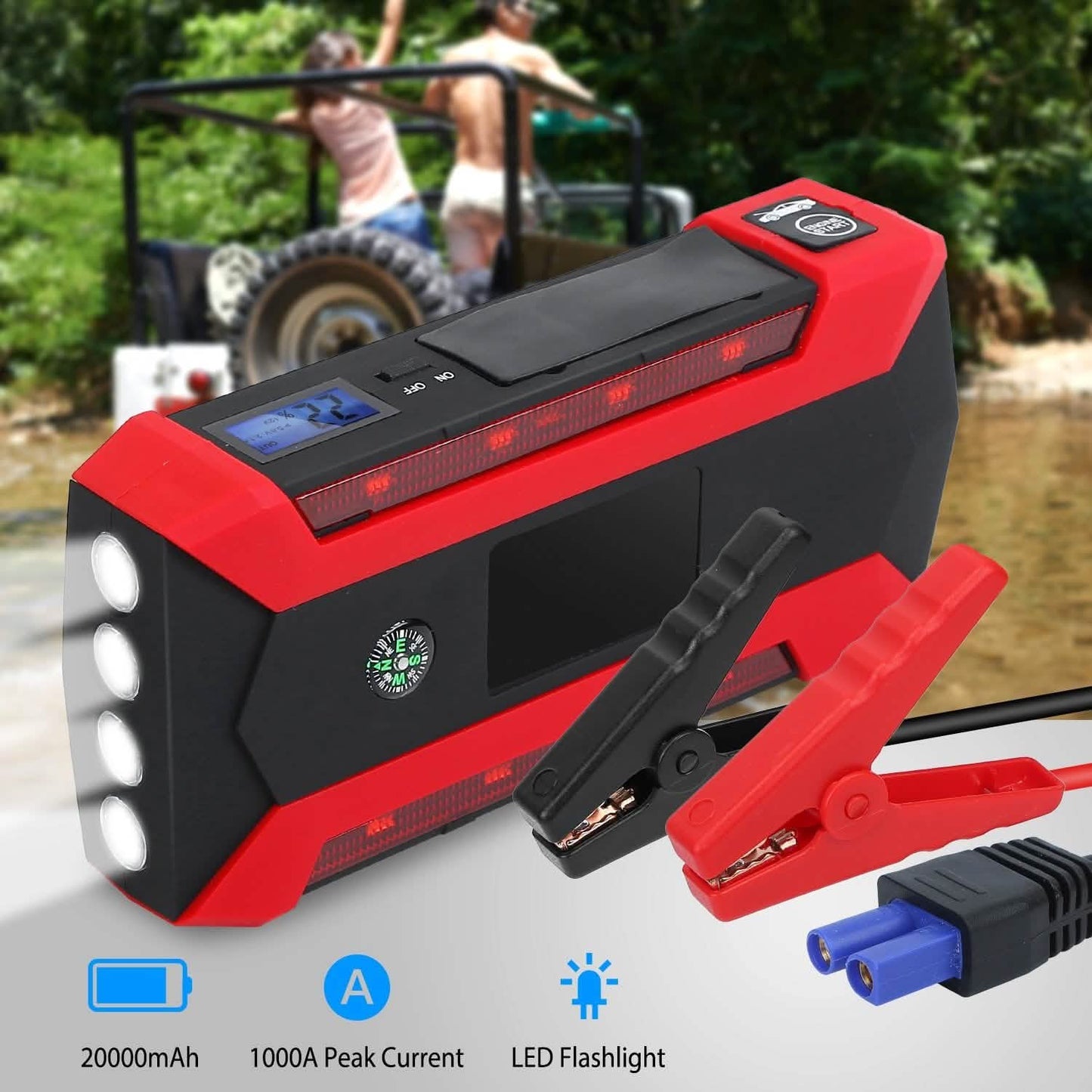 Auto-Starthilfegerät mit LCD-Bildschirm und LED-Taschenlampe mit 4 Modi