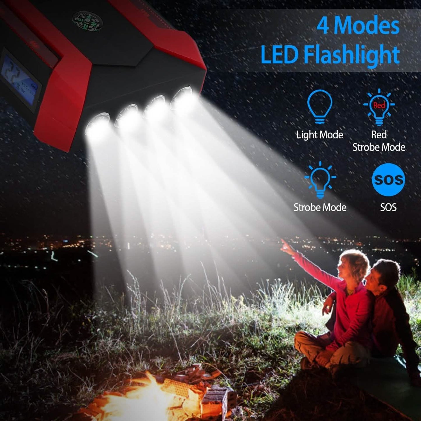 Auto-Starthilfegerät mit LCD-Bildschirm und LED-Taschenlampe mit 4 Modi