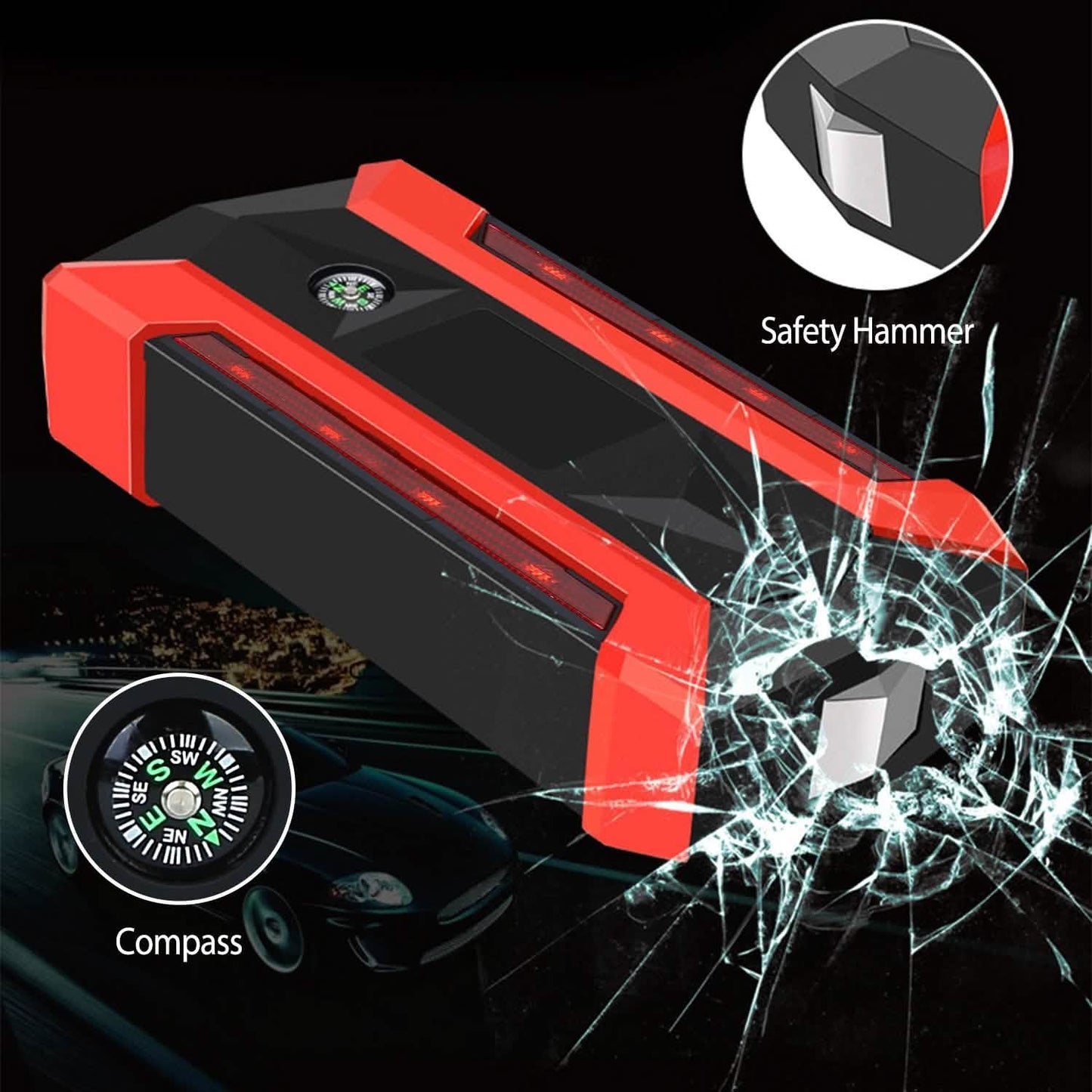 Auto-Starthilfegerät mit LCD-Bildschirm und LED-Taschenlampe mit 4 Modi