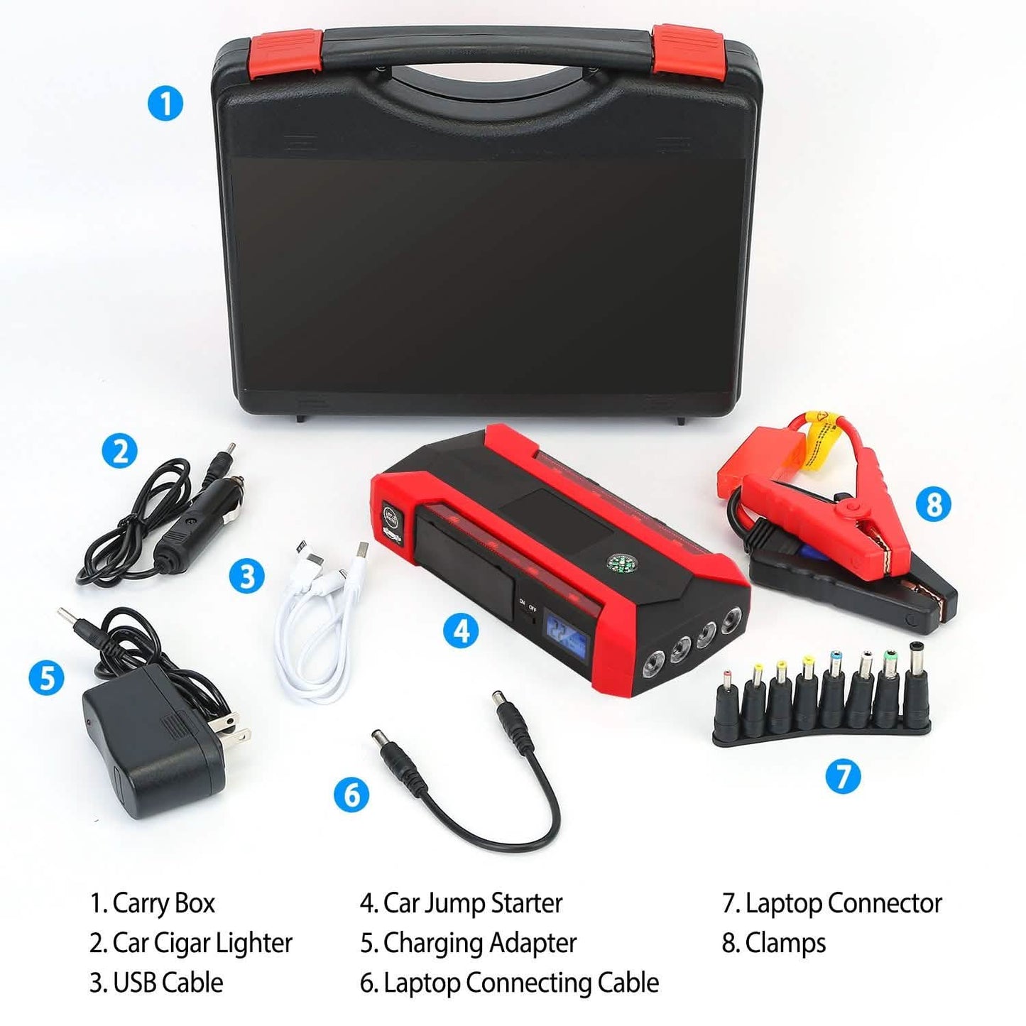 Auto-Starthilfegerät mit LCD-Bildschirm und LED-Taschenlampe mit 4 Modi