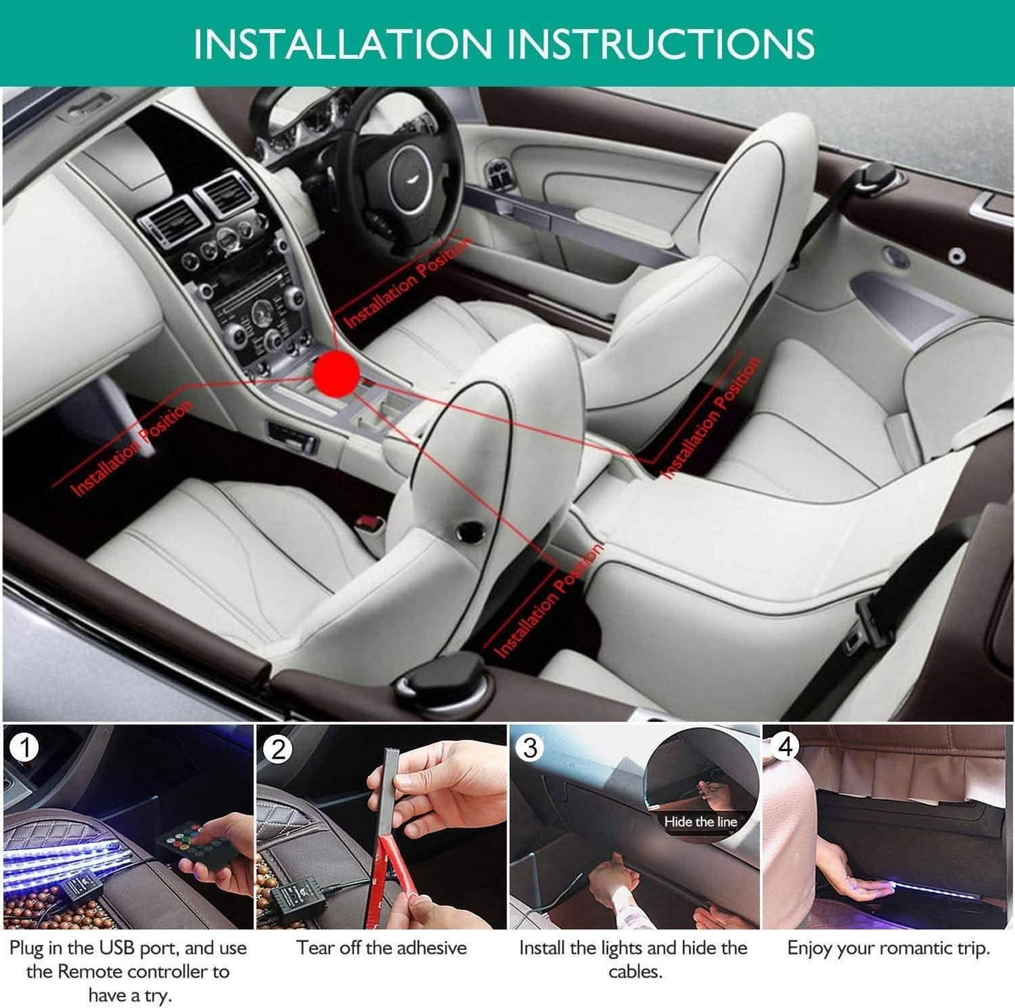 Auto-LED-Streifenbeleuchtung mit Sound-Aktiv-Funktion und Fernbedienung