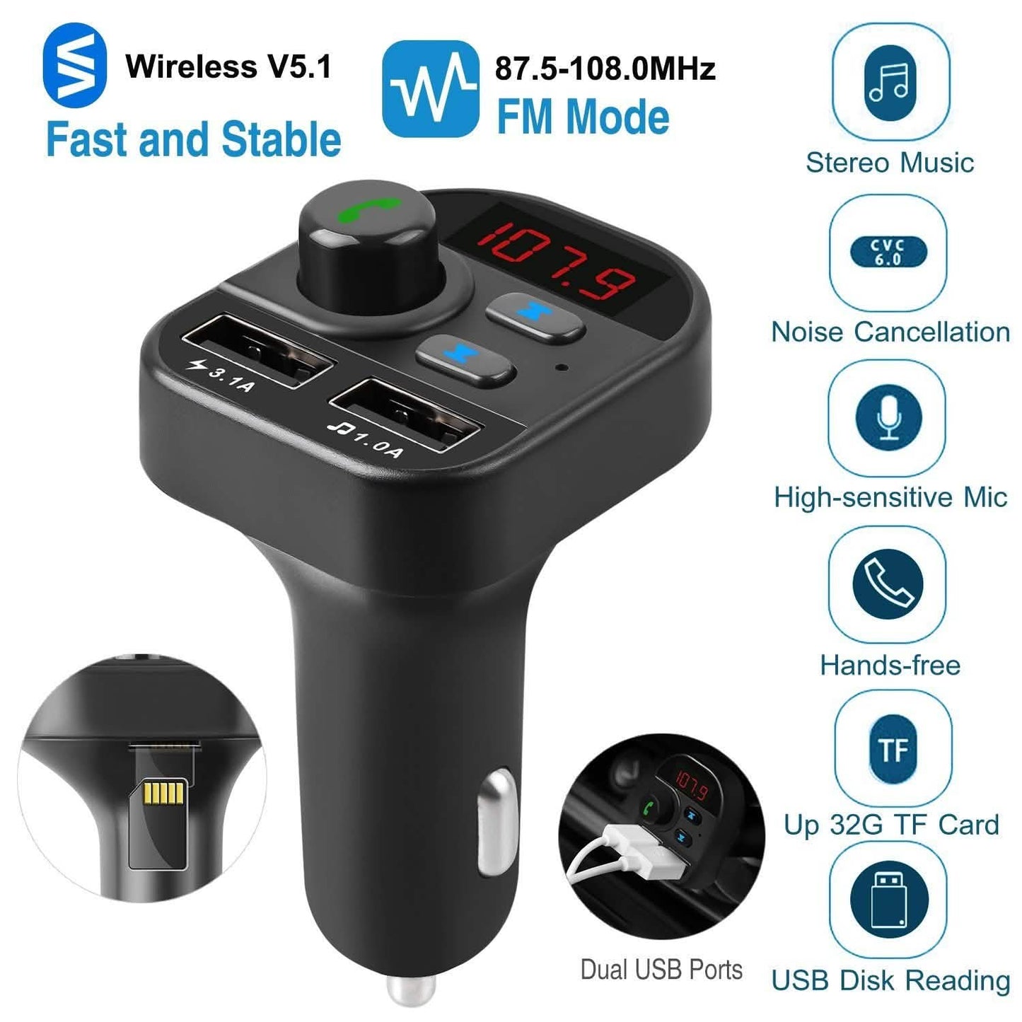 Kabelloser Auto-FM-Transmitter V5.1