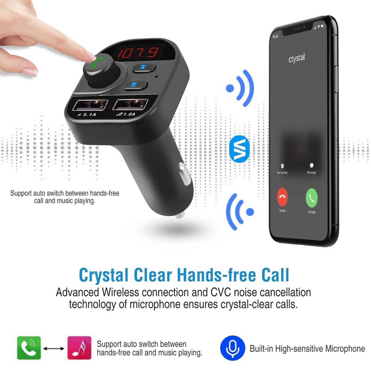 Kabelloser Auto-FM-Transmitter V5.1