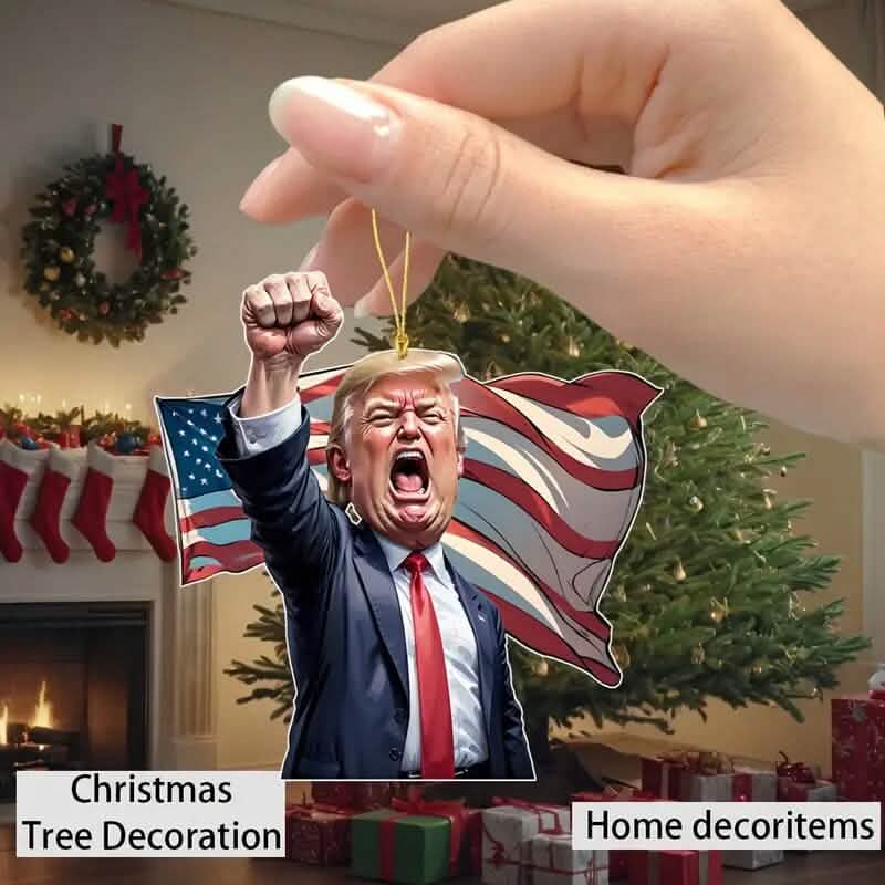 Karikatur-Stil Trump brüllt „Make America Great Again“ Acryl-Weihnachtsdekorationen