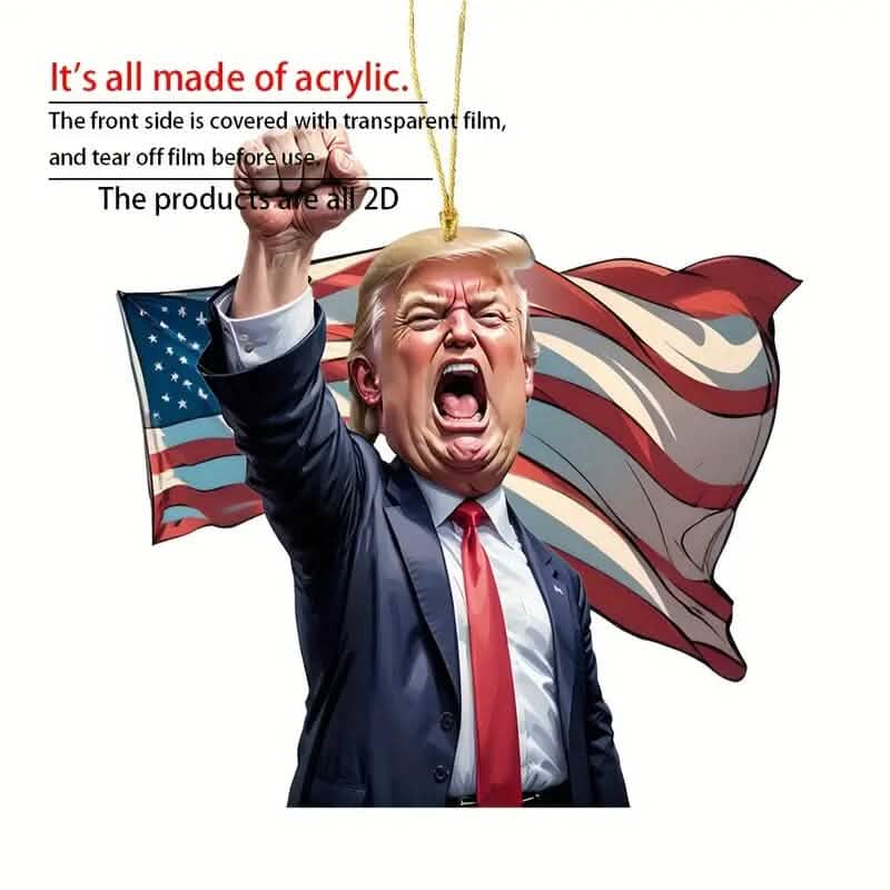 Karikatur-Stil Trump brüllt „Make America Great Again“ Acryl-Weihnachtsdekorationen