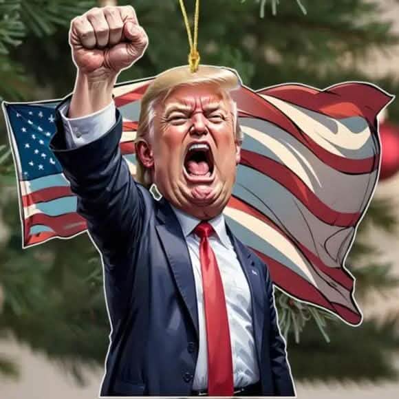 Karikatur-Stil Trump brüllt „Make America Great Again“ Acryl-Weihnachtsdekorationen