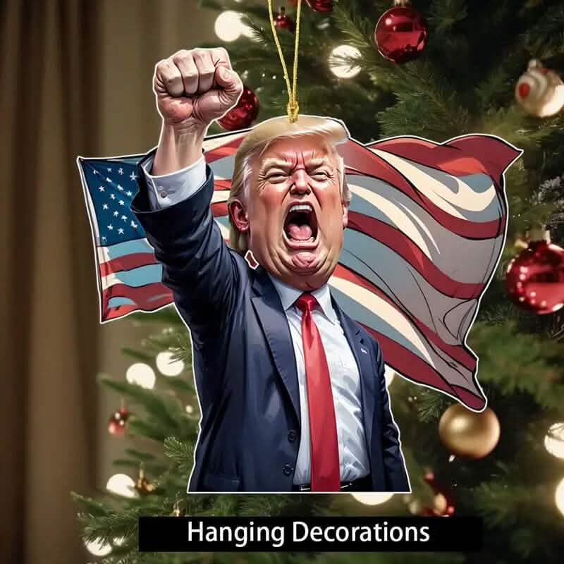 Karikatur-Stil Trump brüllt „Make America Great Again“ Acryl-Weihnachtsdekorationen