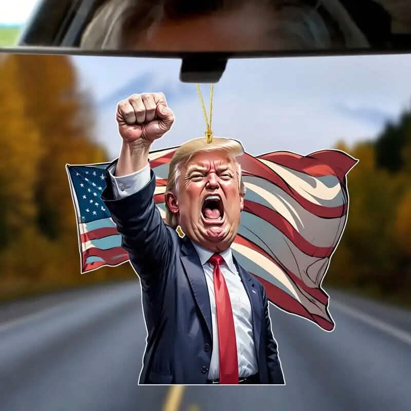 Karikatur-Stil Trump brüllt „Make America Great Again“ Acryl-Weihnachtsdekorationen