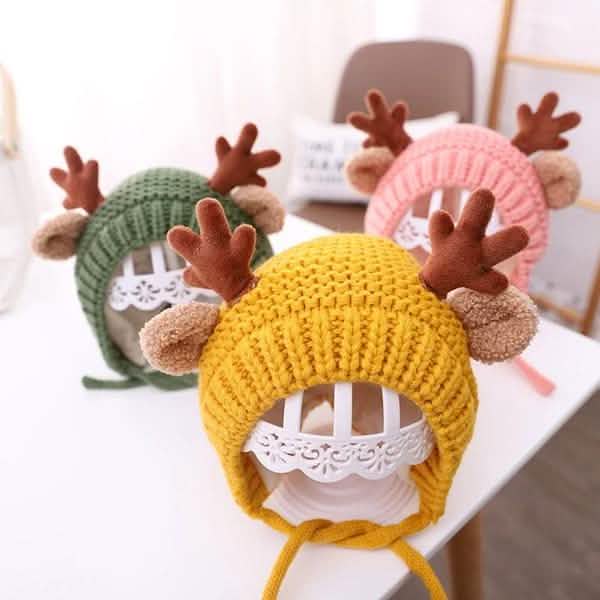 Cartoon Elch Baby Mütze Winter Weihnachten Gestrickt