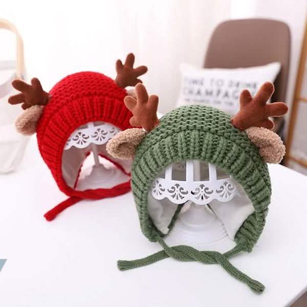 Cartoon Elch Baby Mütze Winter Weihnachten Gestrickt