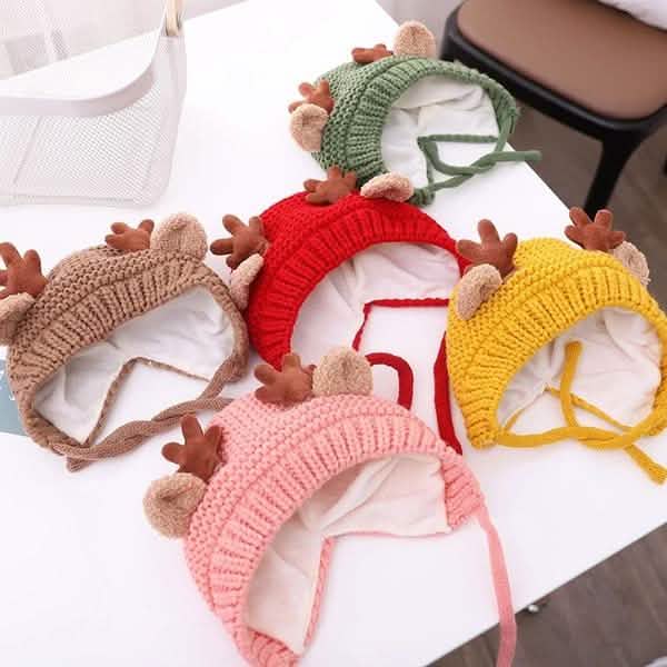 Cartoon Elch Baby Mütze Winter Weihnachten Gestrickt