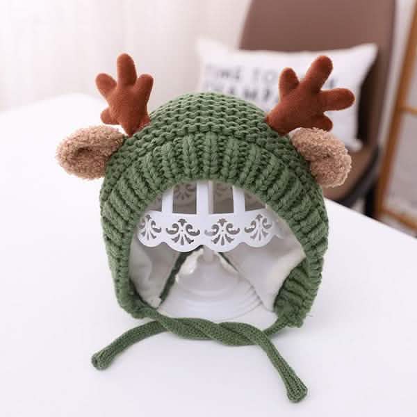 Cartoon Elch Baby Mütze Winter Weihnachten Gestrickt
